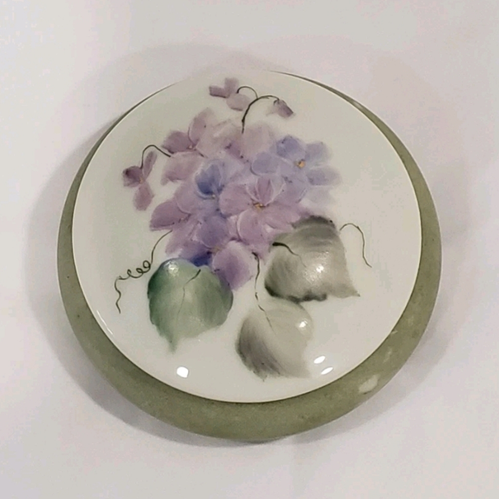 LEC Limoges France Vintage Hand Painted Floral Small Porcelain Trinket Box